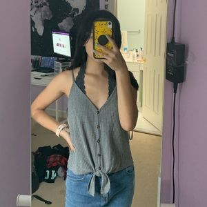 BRAND NEW Grey Button Up Tank Top with Tie